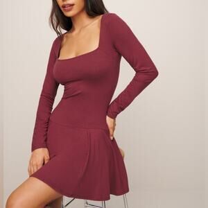 Reformation Coen Knit Long Sleeve Mini Dress In Chianti Red L